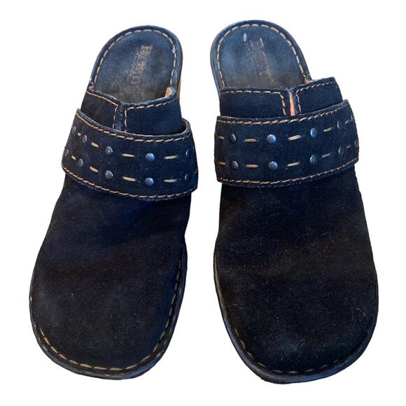 Born women’s size 8 black suede leather clog style wedge shoes - Picture 1 of 8